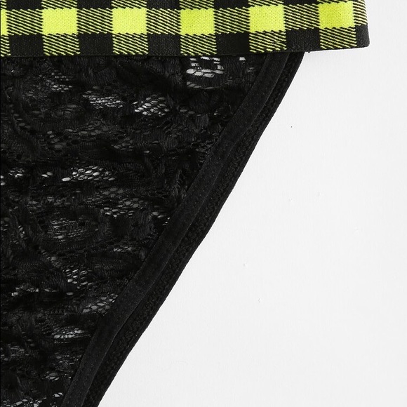 NEW gingham trim floral lace black lingerie set - Picture 5 of 5